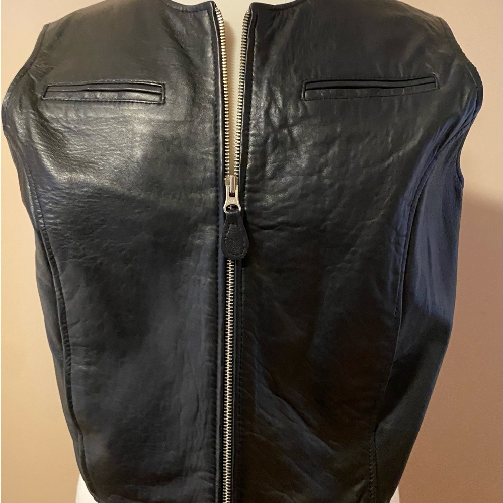 INC black leather vest with zipper